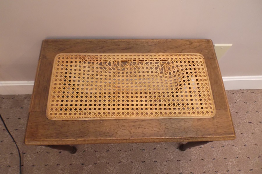 Antique Walnut Cane Seat Piano Bench