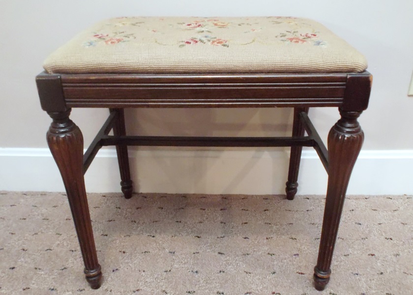 Antique Needlepoint Piano Bench
