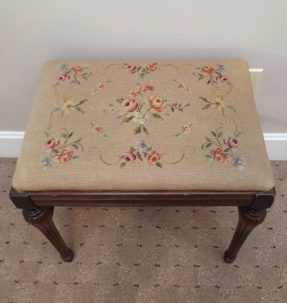 Antique Needlepoint Piano Bench