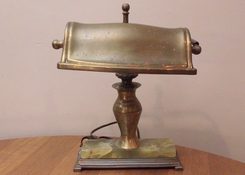 Brass Tone and Green Onyx Library Lamp