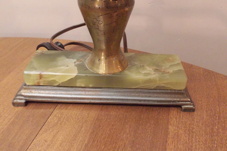 Brass Tone and Green Onyx Library Lamp