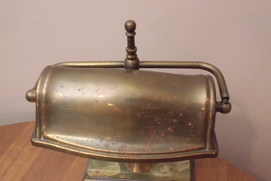 Brass Tone and Green Onyx Library Lamp