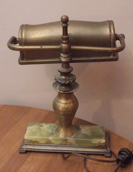 Brass Tone and Green Onyx Library Lamp