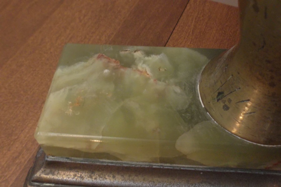 Brass Tone and Green Onyx Library Lamp