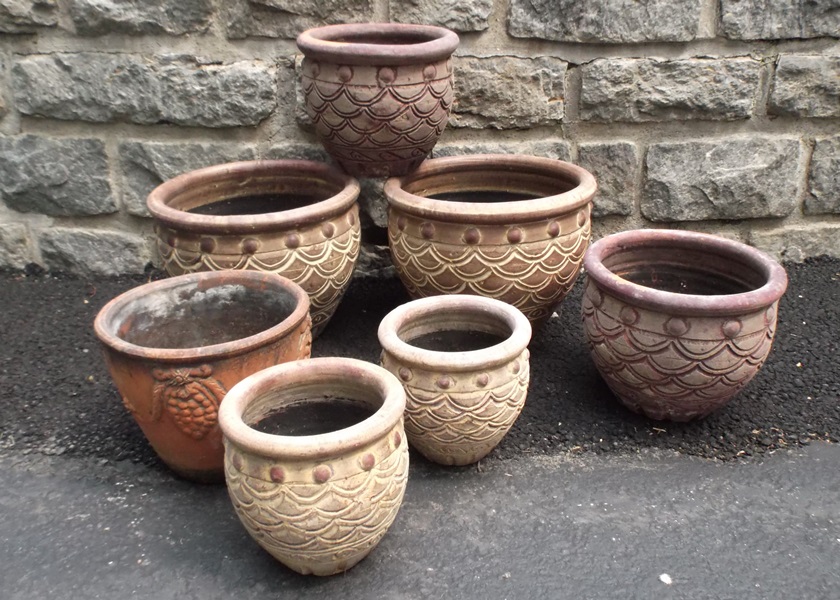 Assortment of Seven Pottery Planters