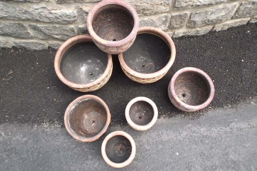 Assortment of Seven Pottery Planters