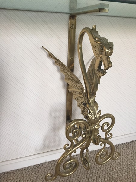 Wall Mounted Glass and Brass Dragon Shelf