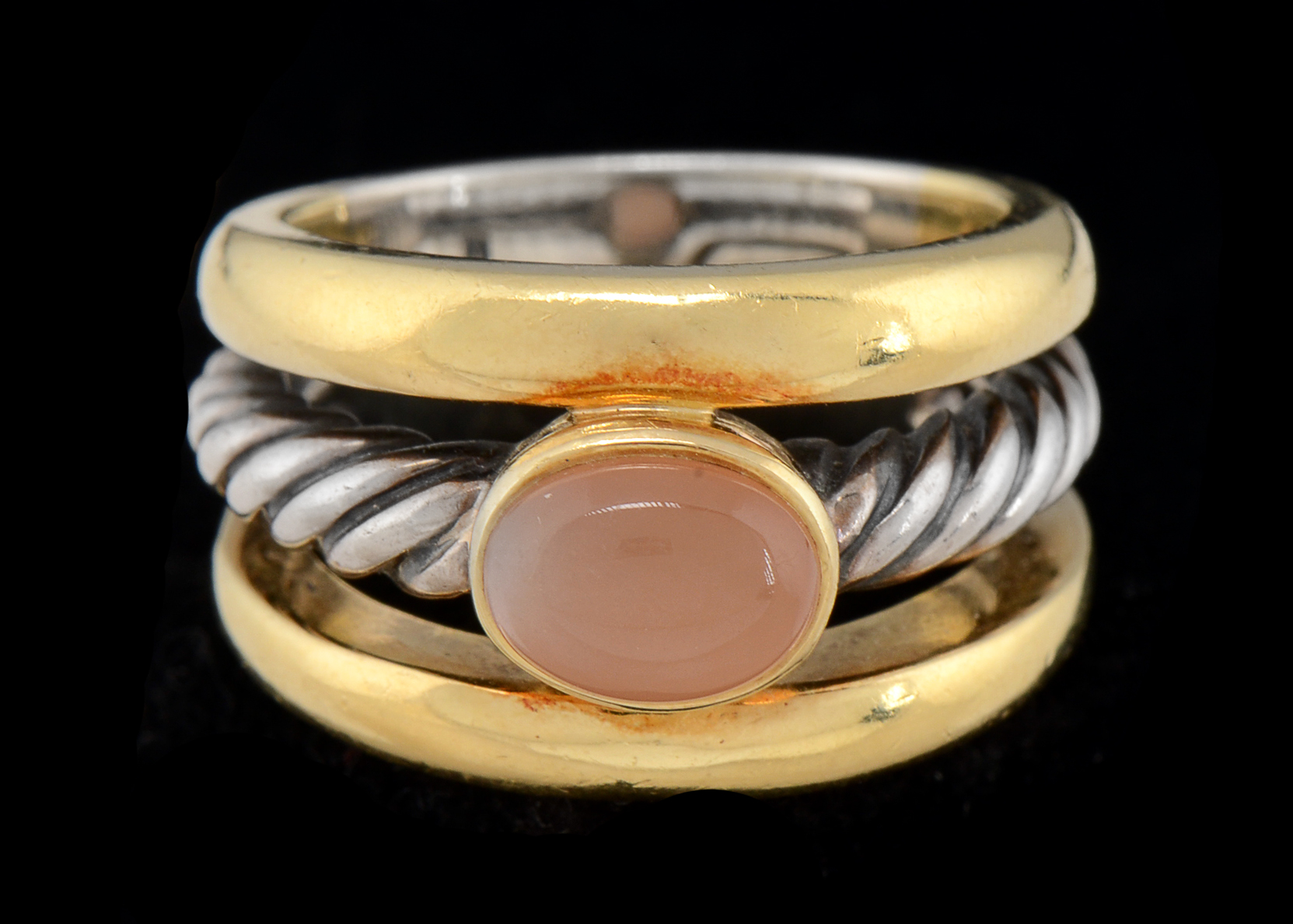 David Yurman 18K Yellow Gold, Sterling and Moonstone Ring