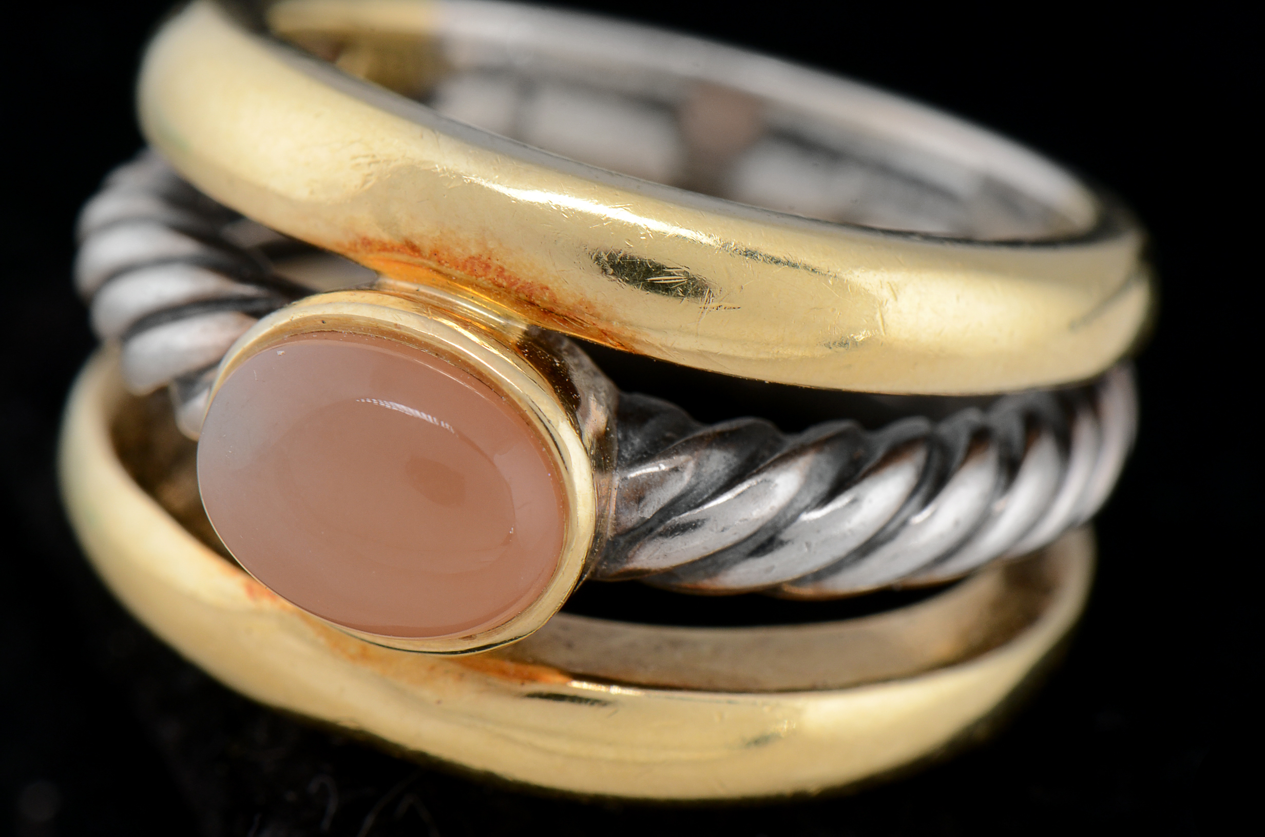 David Yurman 18K Yellow Gold, Sterling and Moonstone Ring