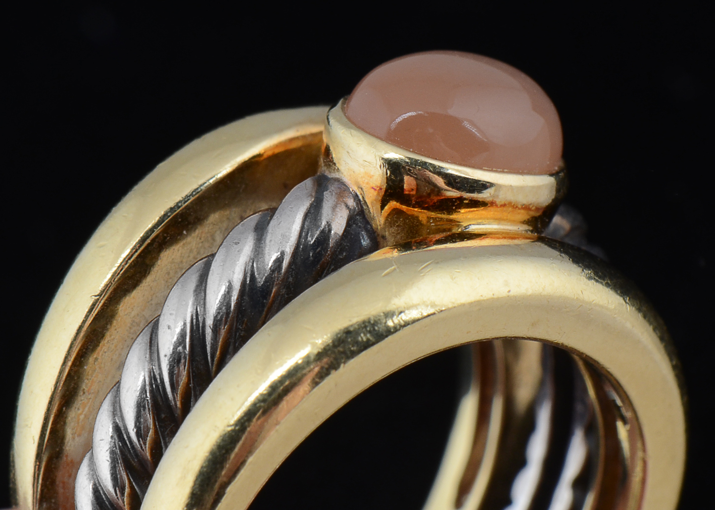 David Yurman 18K Yellow Gold, Sterling and Moonstone Ring