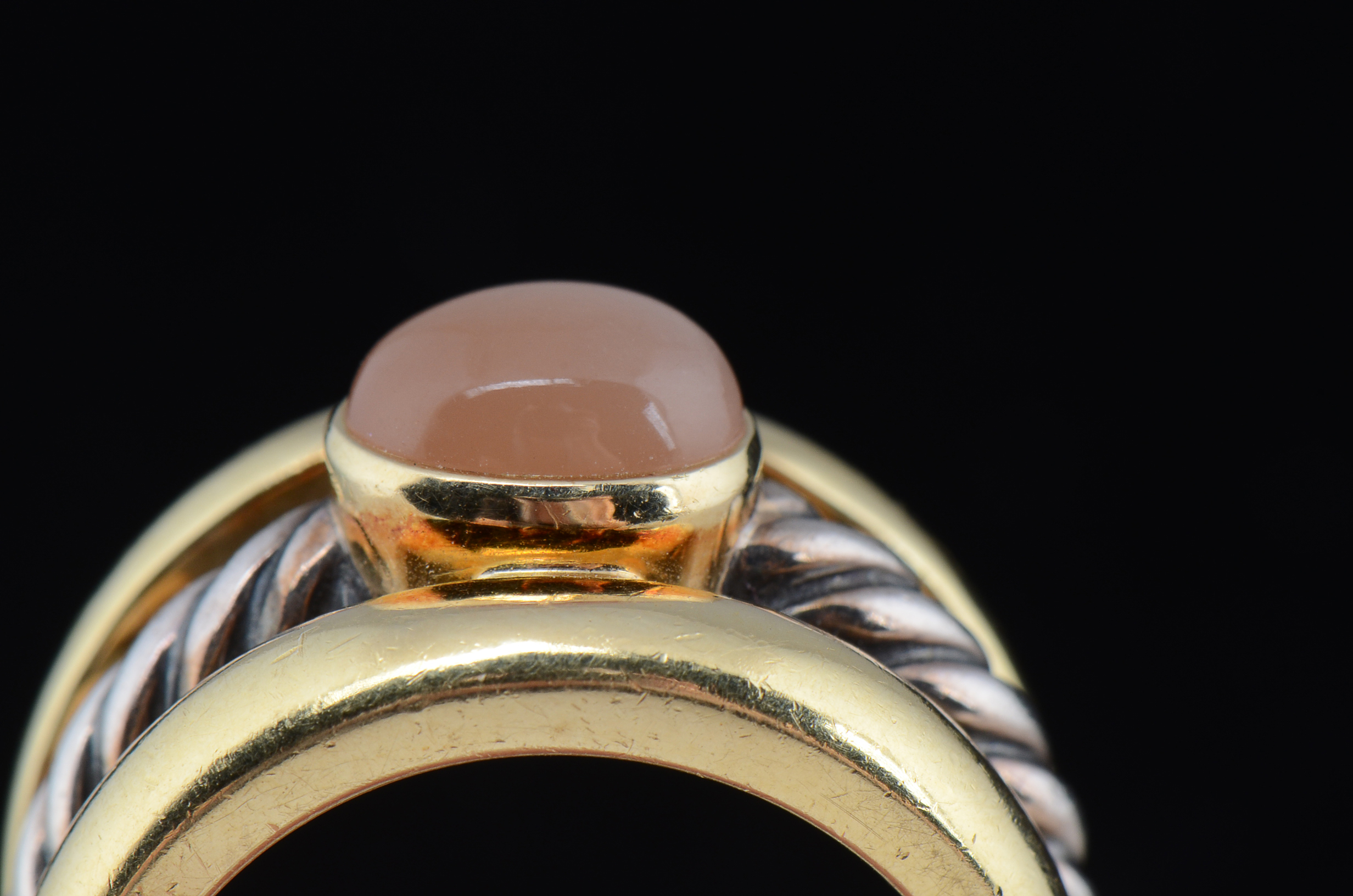 David Yurman 18K Yellow Gold, Sterling and Moonstone Ring