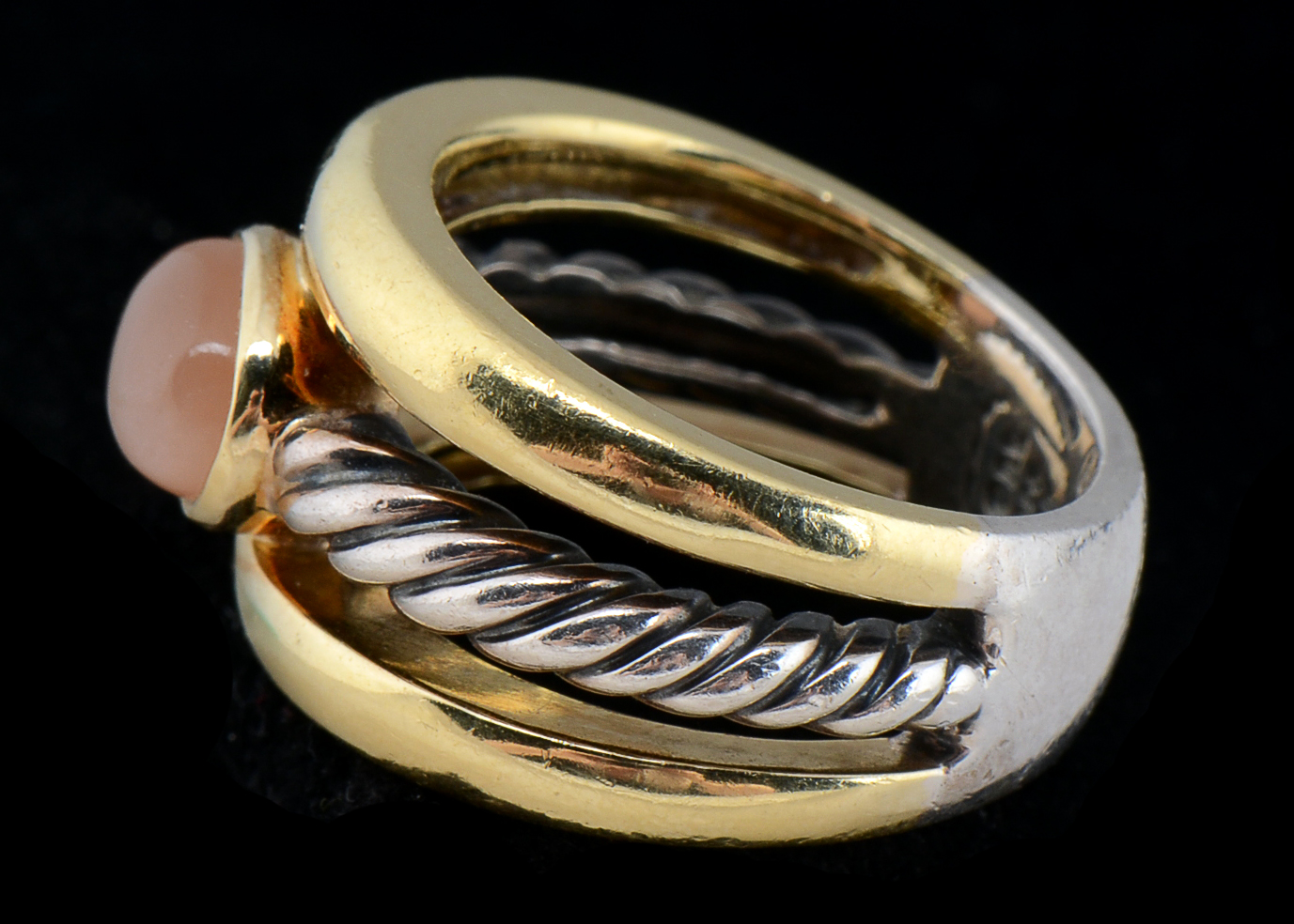 David Yurman 18K Yellow Gold, Sterling and Moonstone Ring