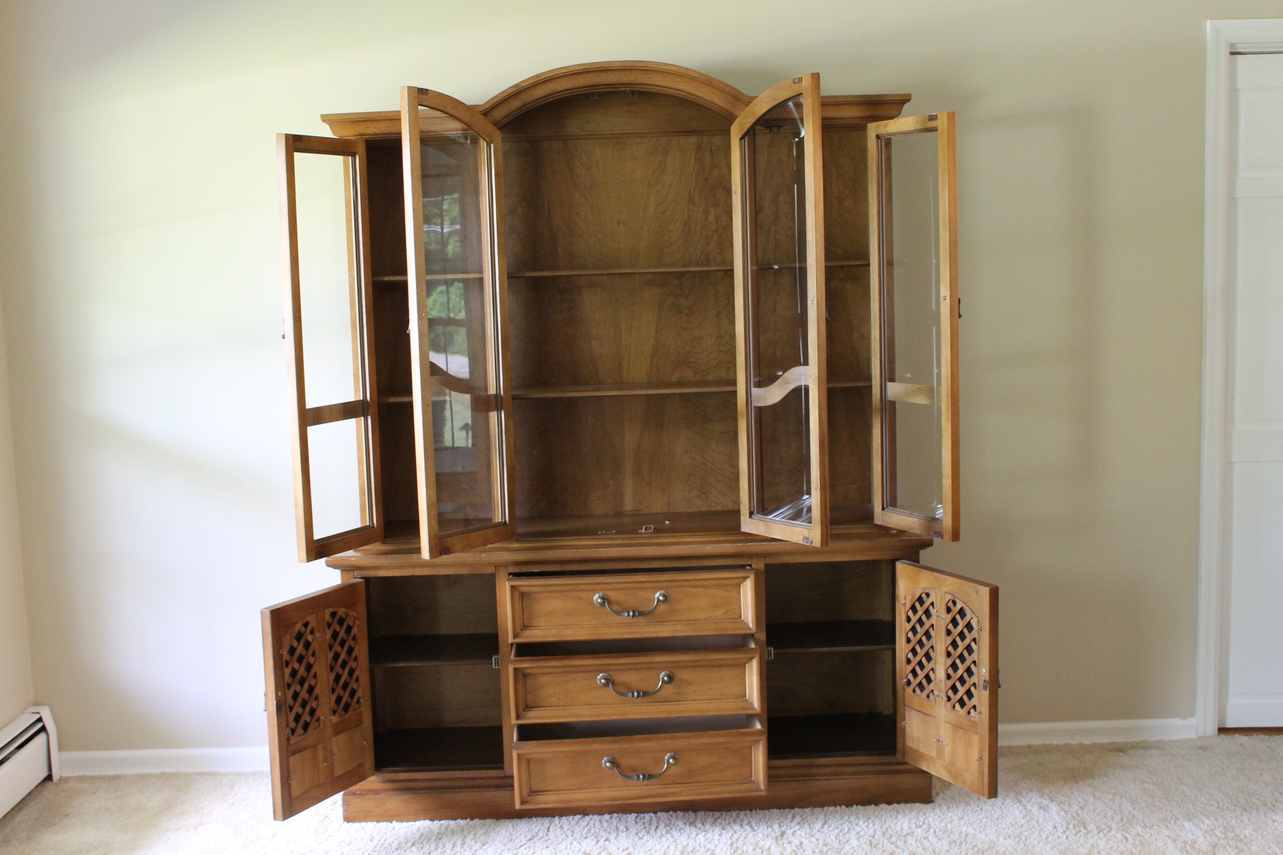 Walnut Hutch with Glass Doors