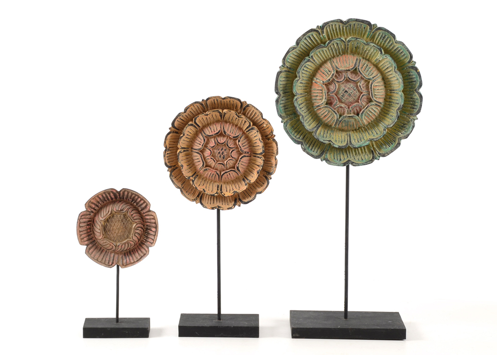 Three Large Decorative Wooden Flowers