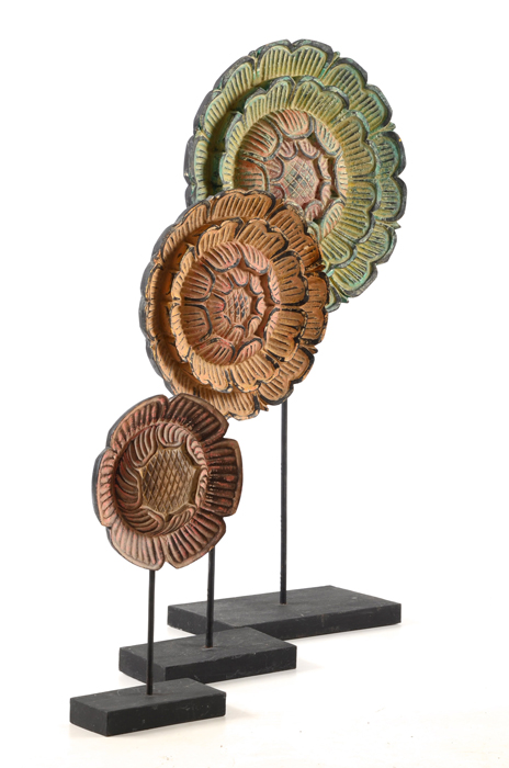 Three Large Decorative Wooden Flowers