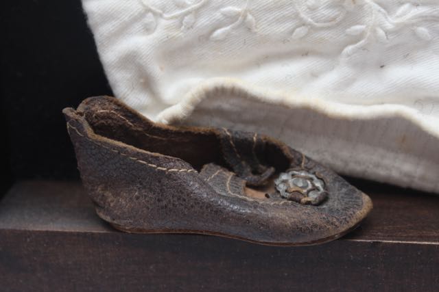 Framed Embroidery and Vintage Baby Shoes