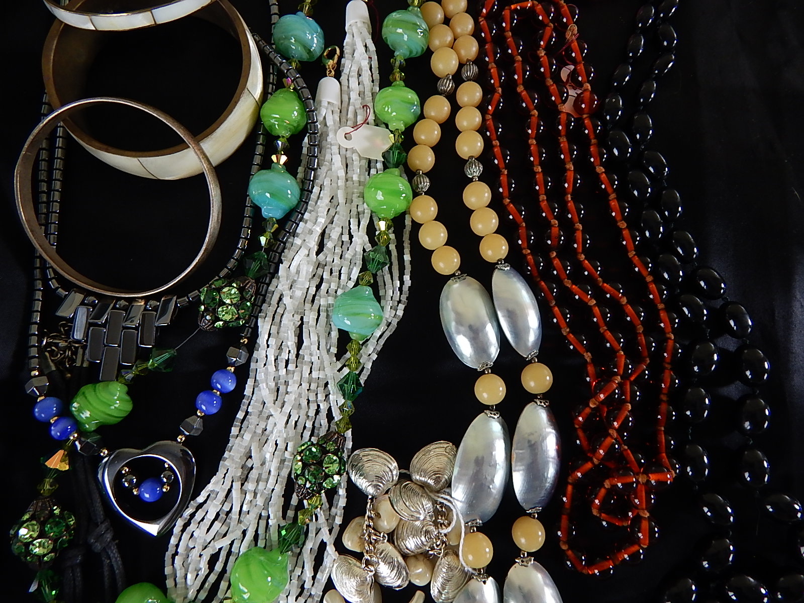Large Lot of Vintage Glass, Beaded, Shell Costume Jewelry