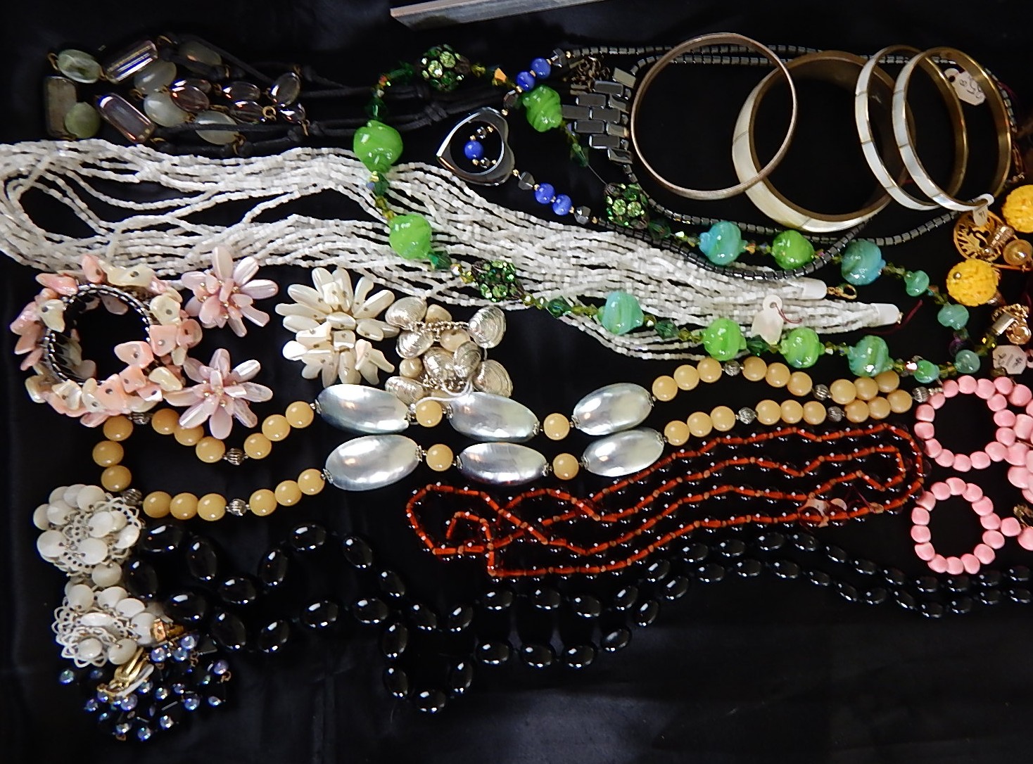 Large Lot of Vintage Glass, Beaded, Shell Costume Jewelry