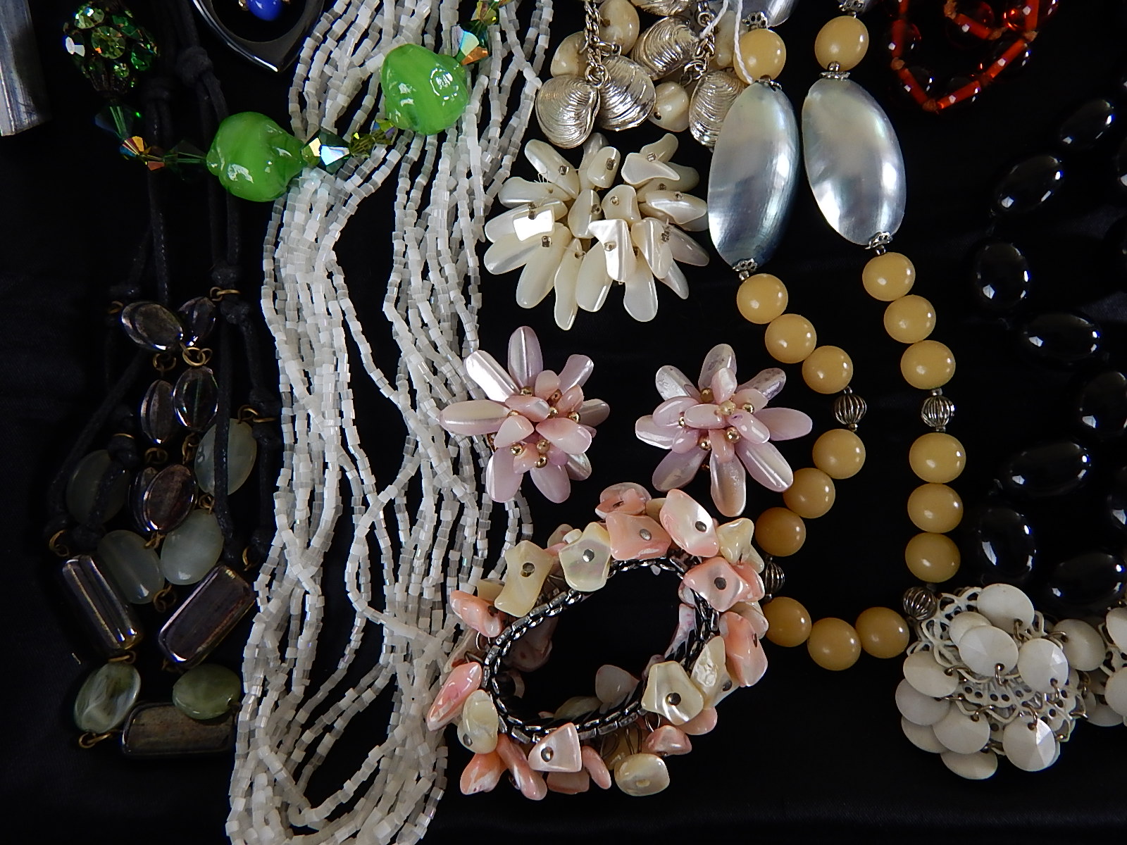 Large Lot of Vintage Glass, Beaded, Shell Costume Jewelry