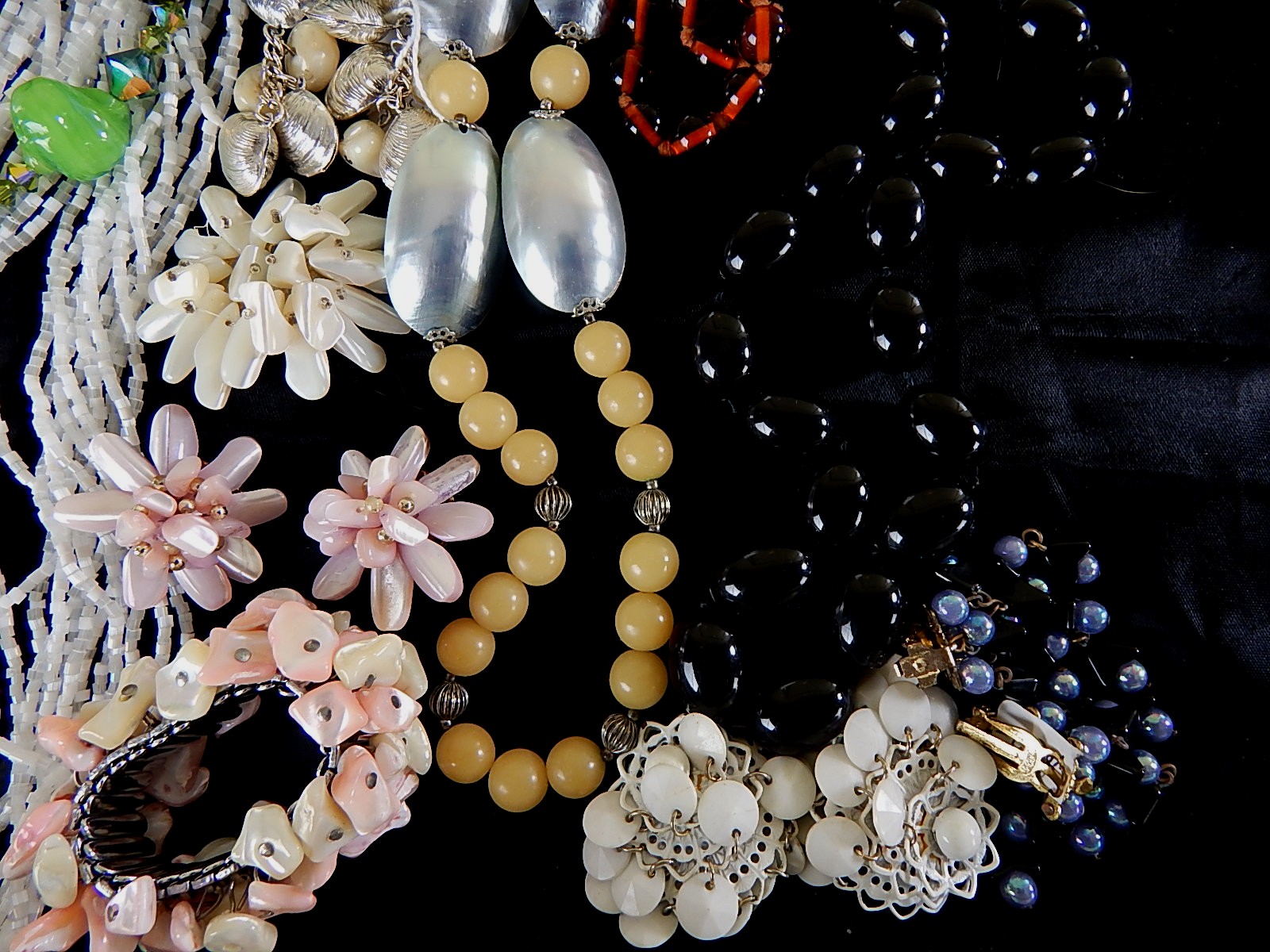 Large Lot of Vintage Glass, Beaded, Shell Costume Jewelry