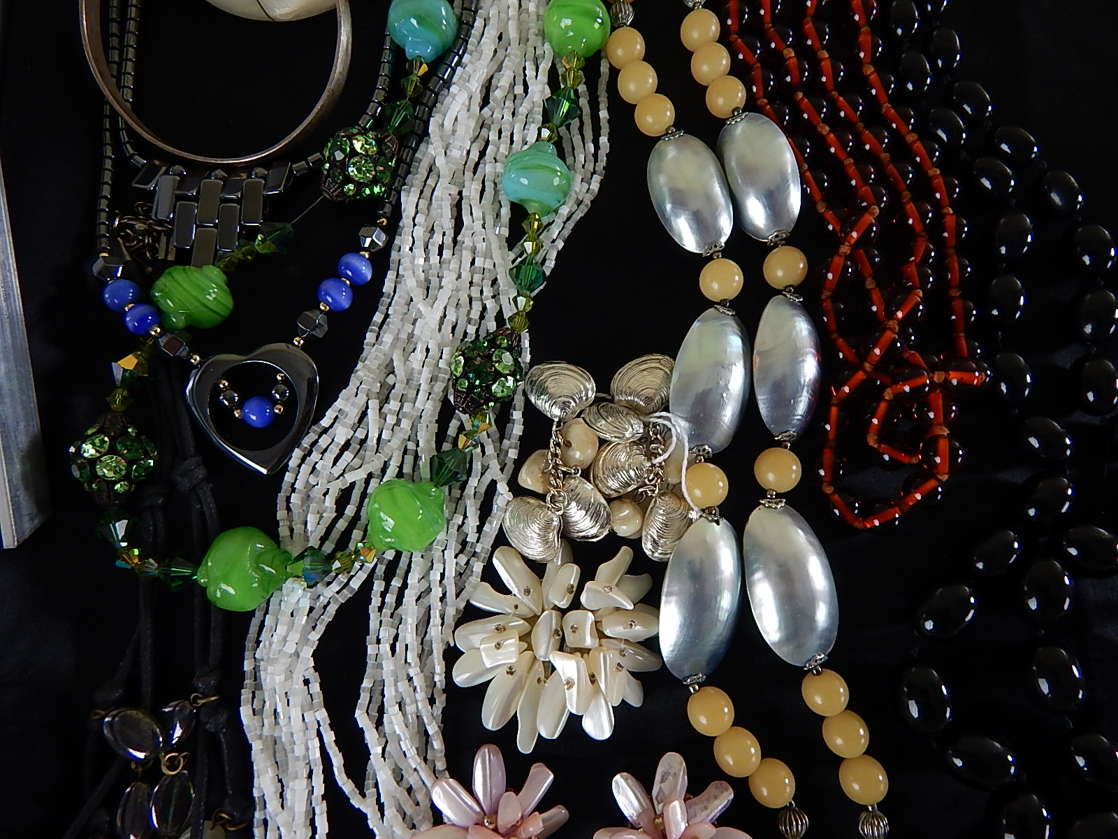 Large Lot of Vintage Glass, Beaded, Shell Costume Jewelry