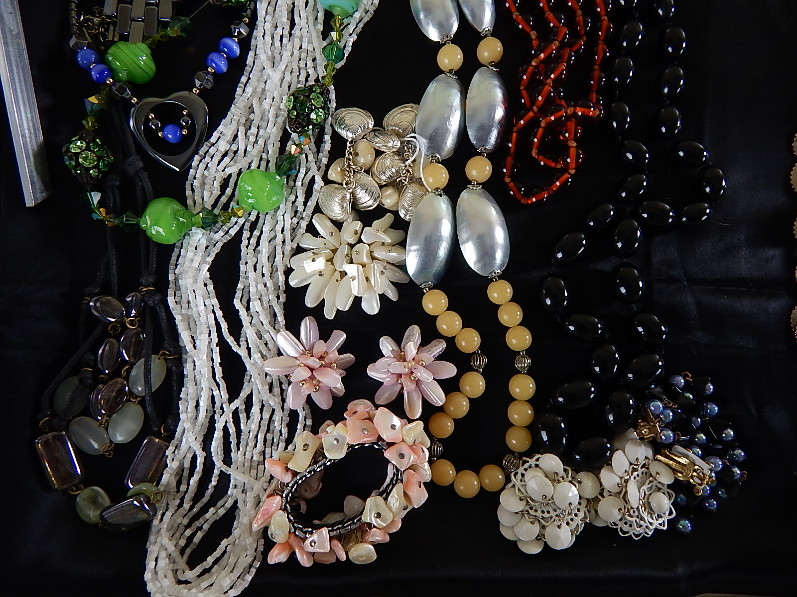 Large Lot of Vintage Glass, Beaded, Shell Costume Jewelry