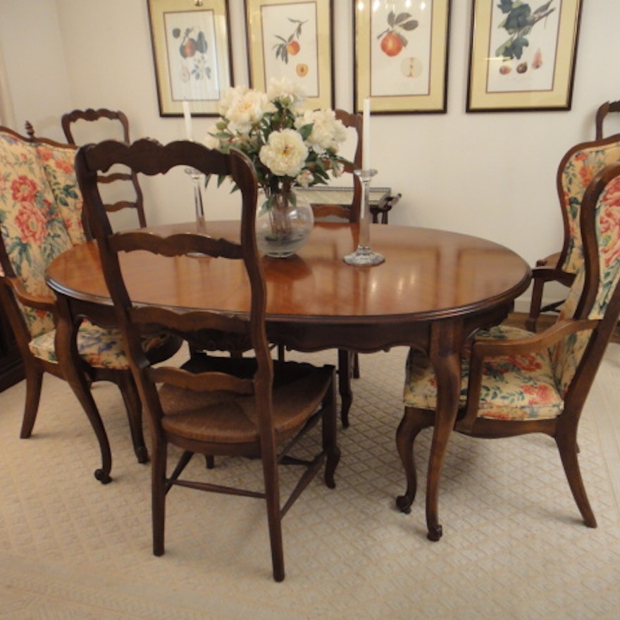 Drexel "French In The Country Manor" Dining Table and Six Chairs