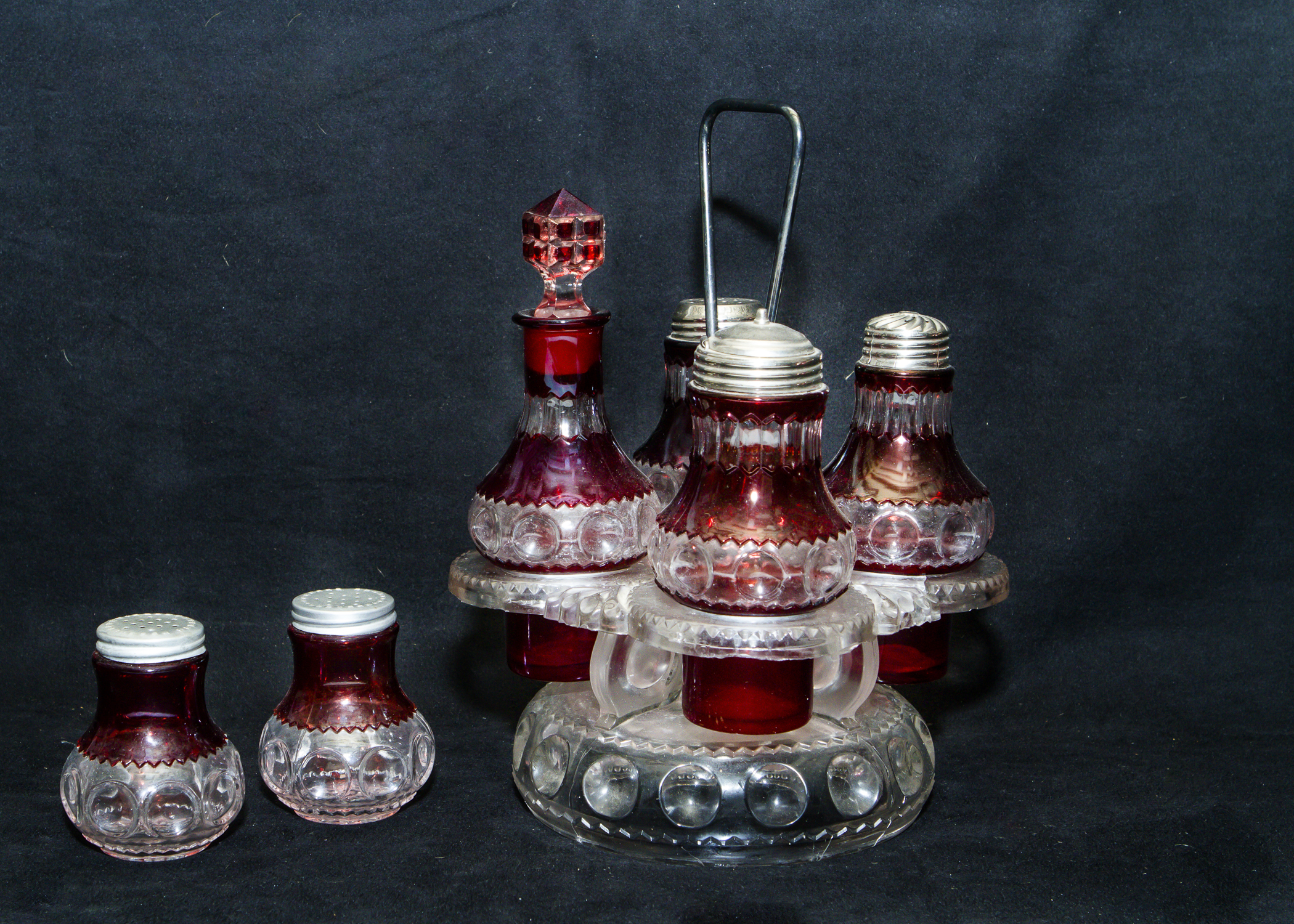 Cut Glass Sugar Caddy Set