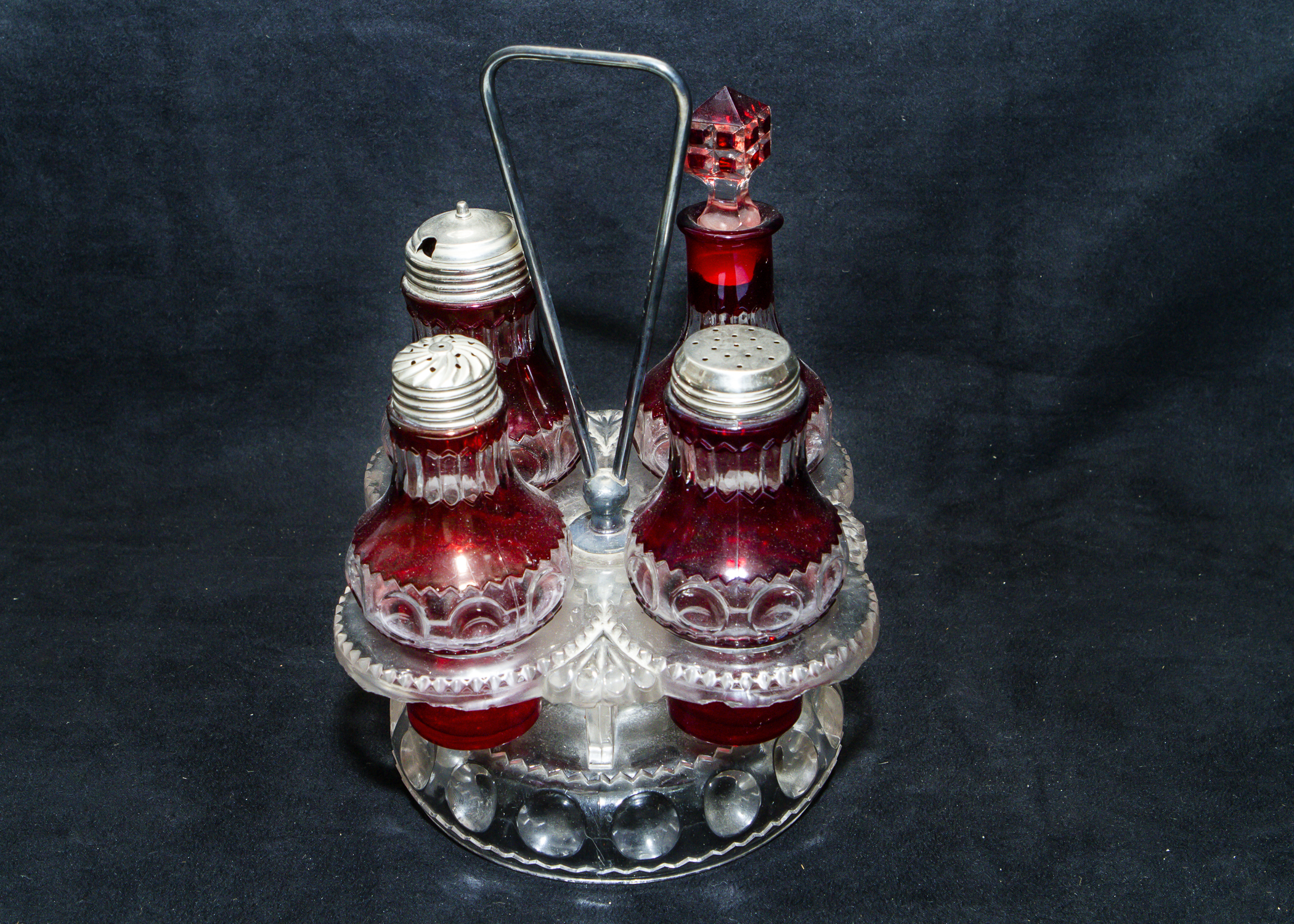 Cut Glass Sugar Caddy Set