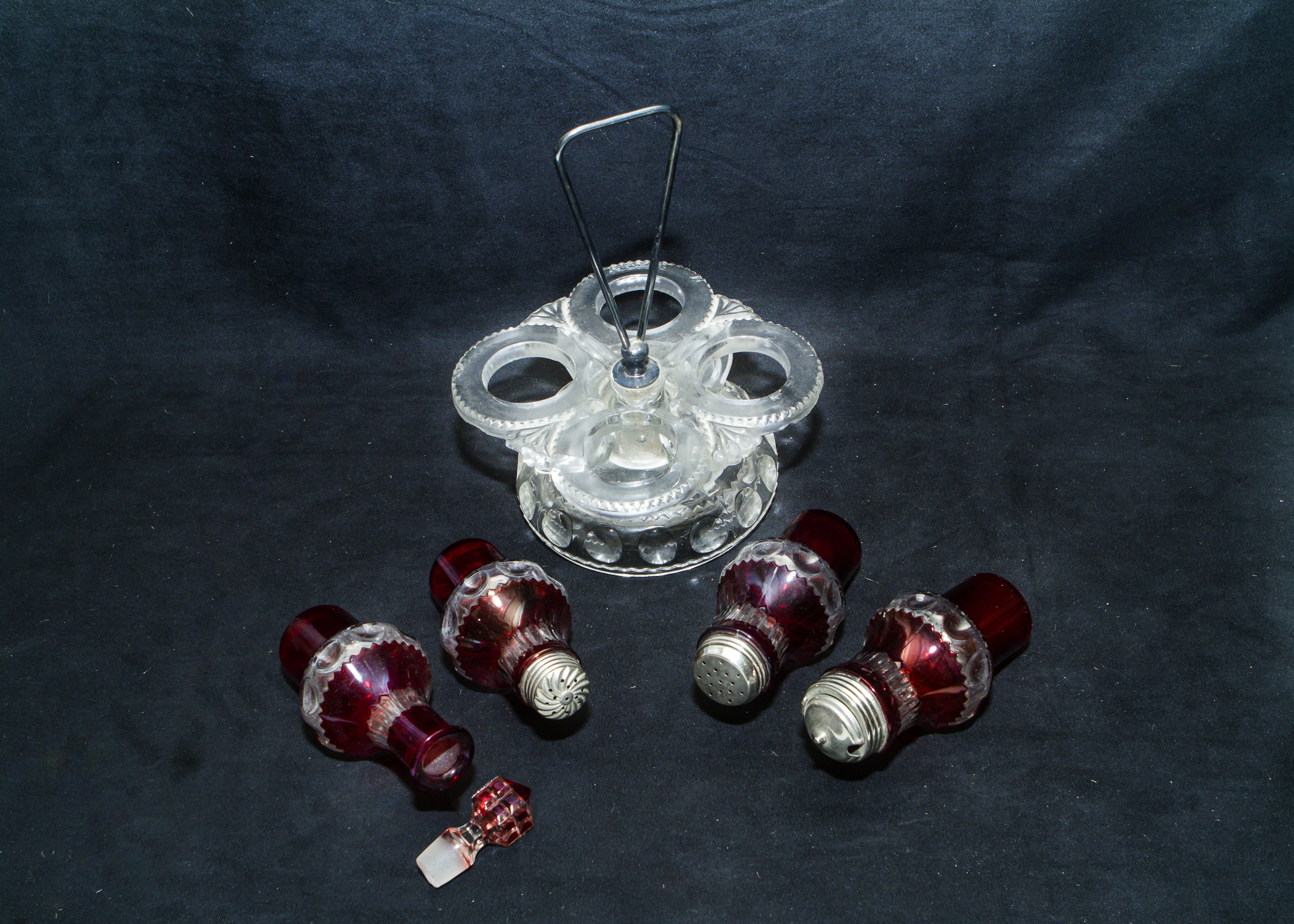Cut Glass Sugar Caddy Set