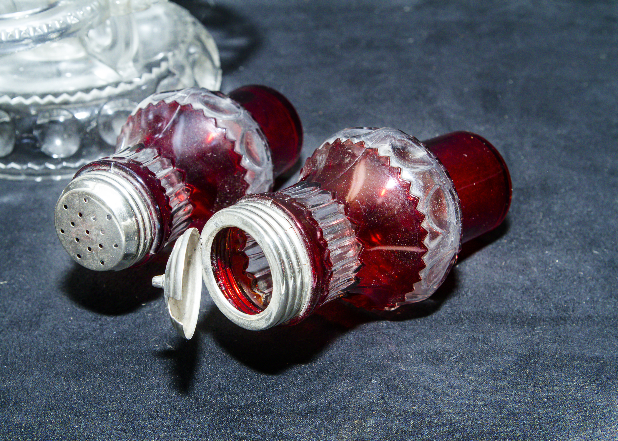 Cut Glass Sugar Caddy Set