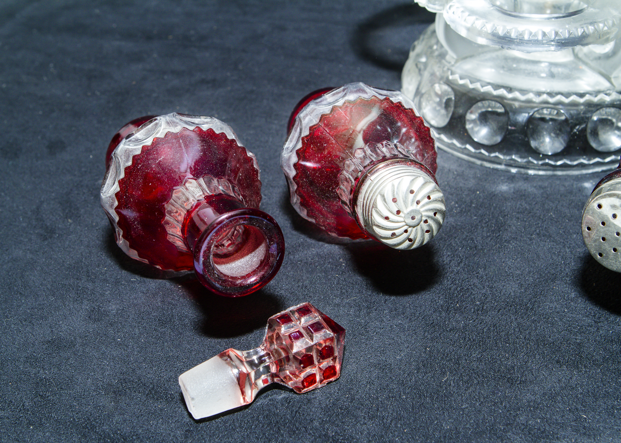 Cut Glass Sugar Caddy Set