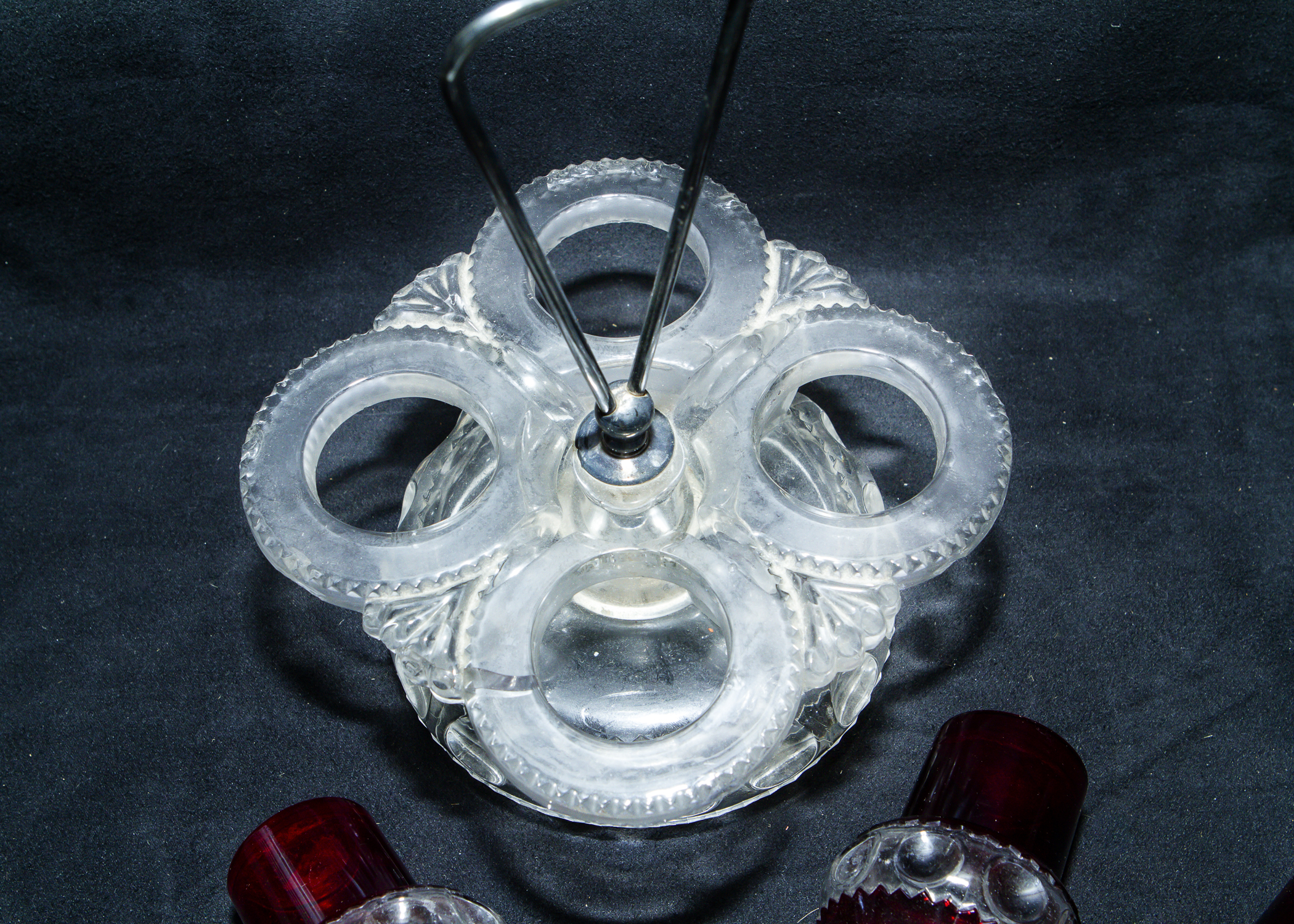 Cut Glass Sugar Caddy Set
