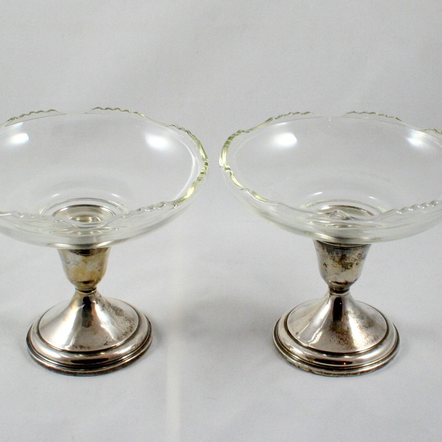Pair of Weighted Sterling and Glass Compotes