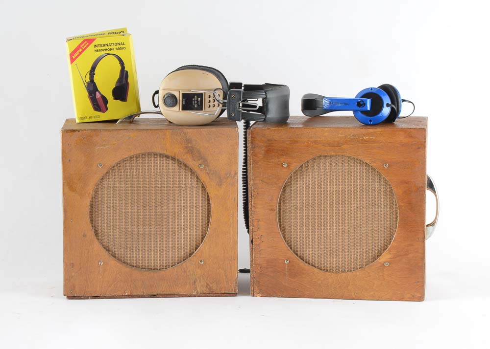 Pair of Vintage Speakers and Headphones