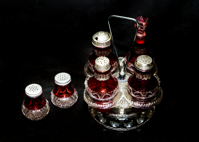Cut Glass Sugar Caddy Set