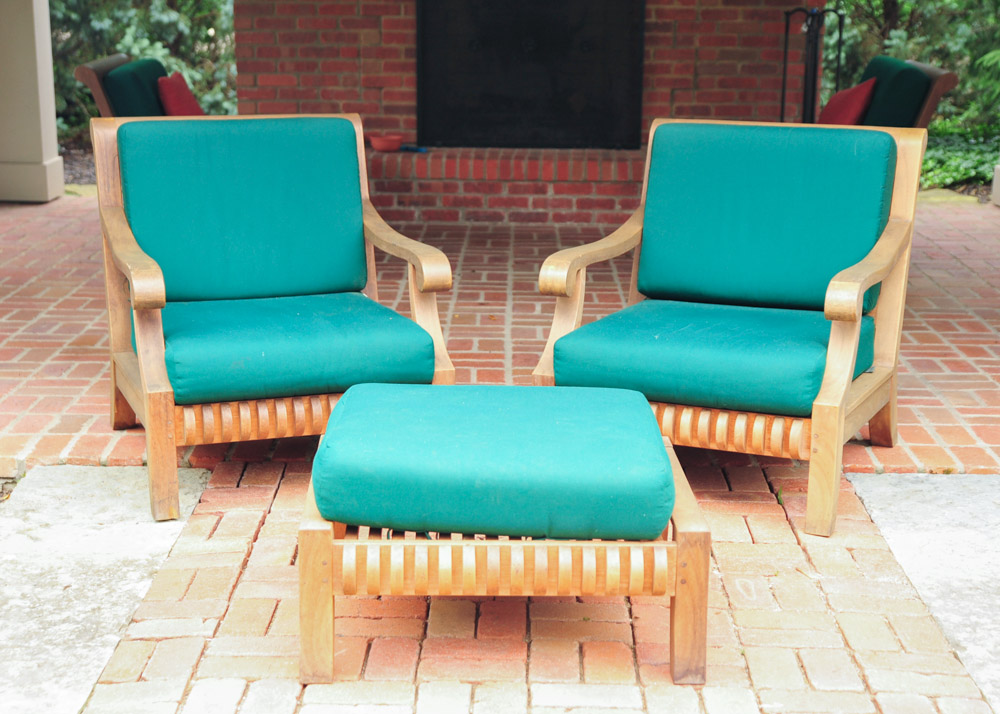 Smith and Hawken Avignon Teak Club Chairs and Ottoman