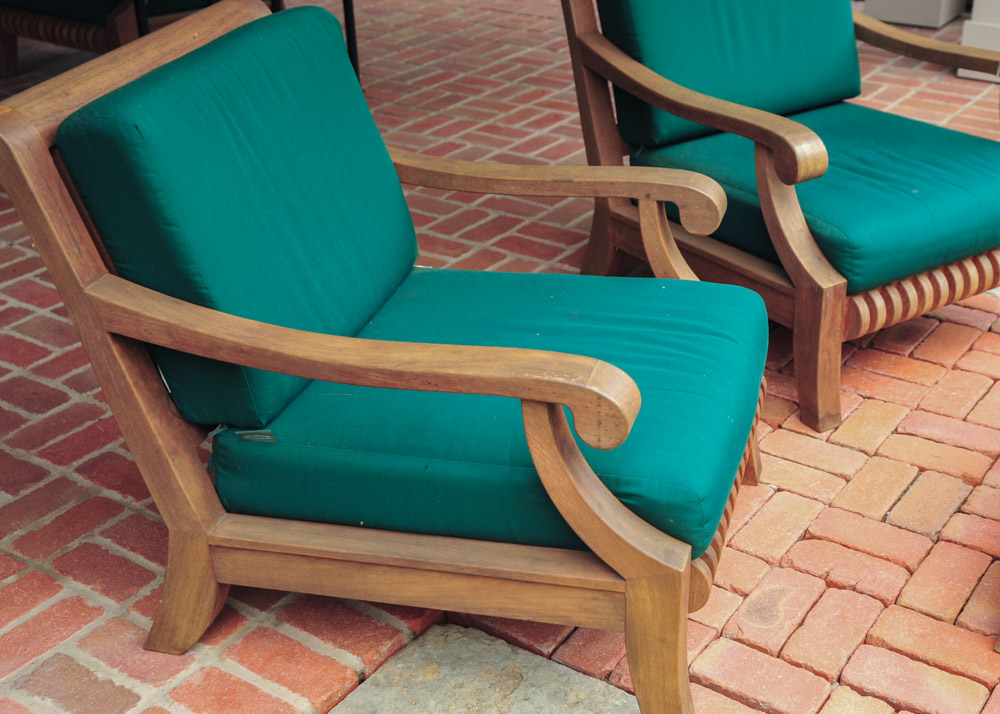 Smith and Hawken Avignon Teak Club Chairs and Ottoman