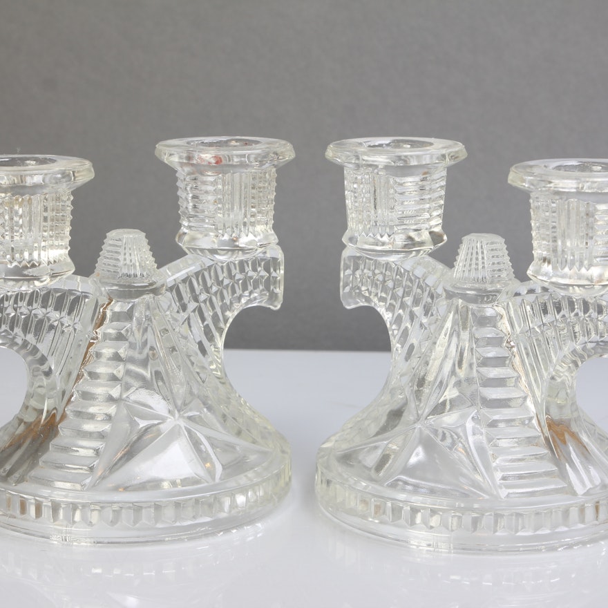 Pair of Glass Candelabras