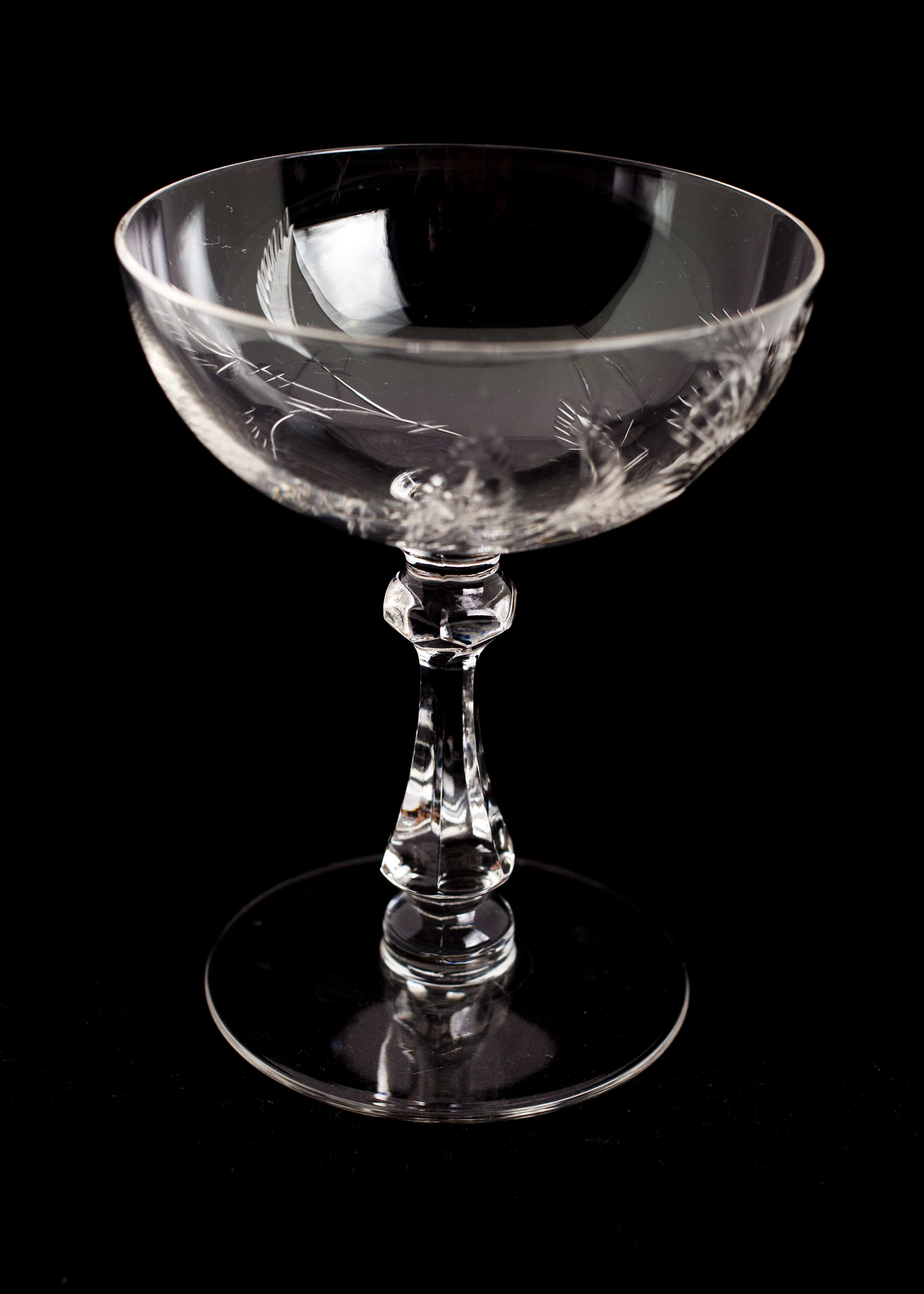 Vintage Etched Floral Champagne and Sherry Glasses