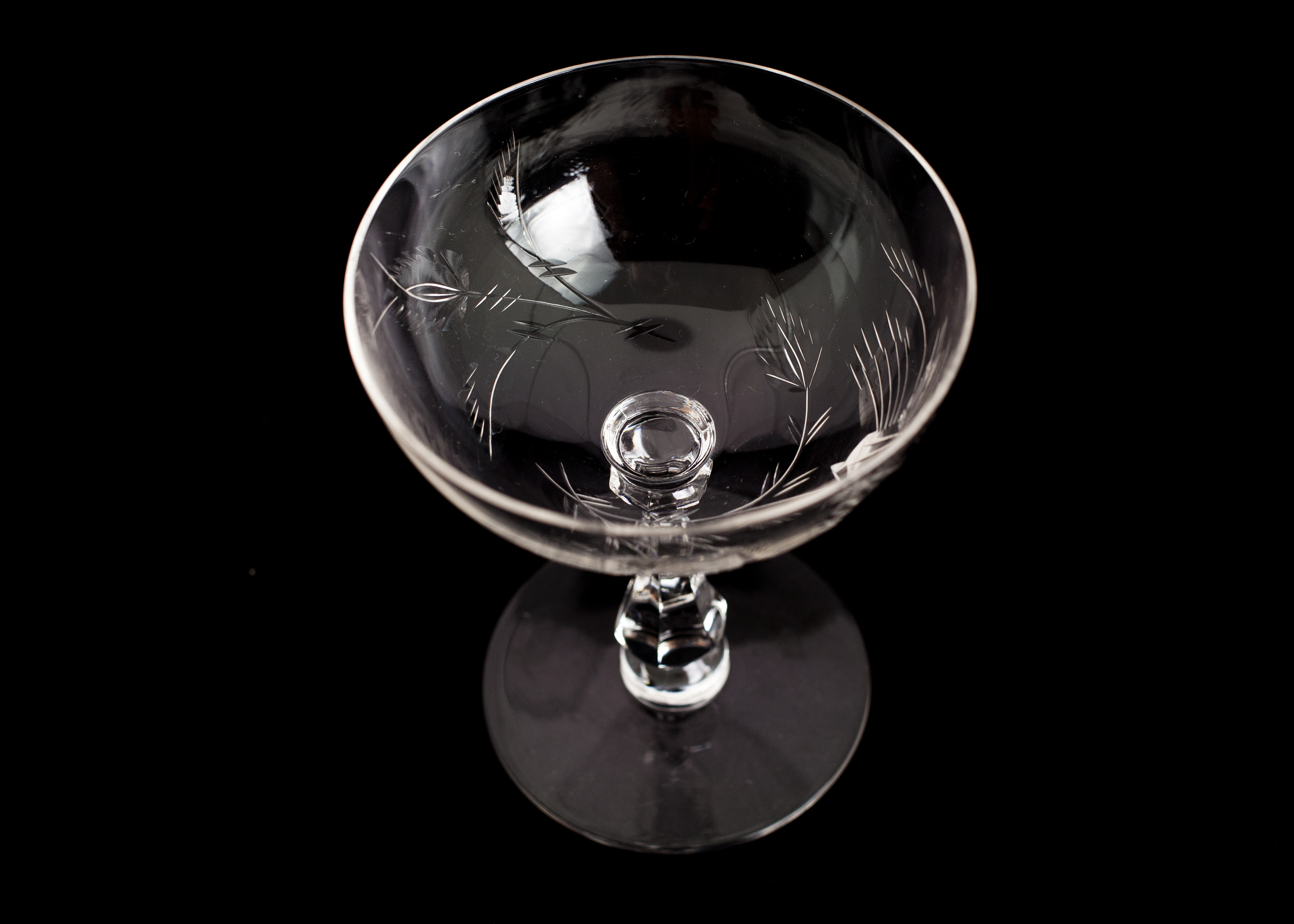 Vintage Etched Floral Champagne and Sherry Glasses