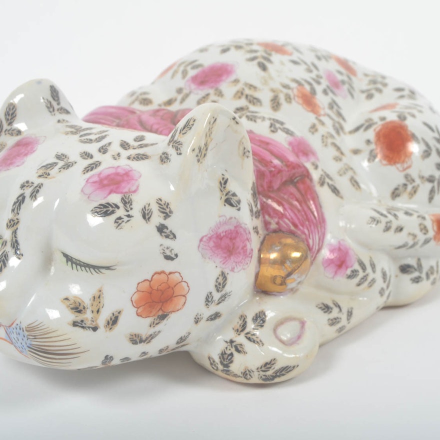 Japanese Kutani Porcelain Sleeping Cat