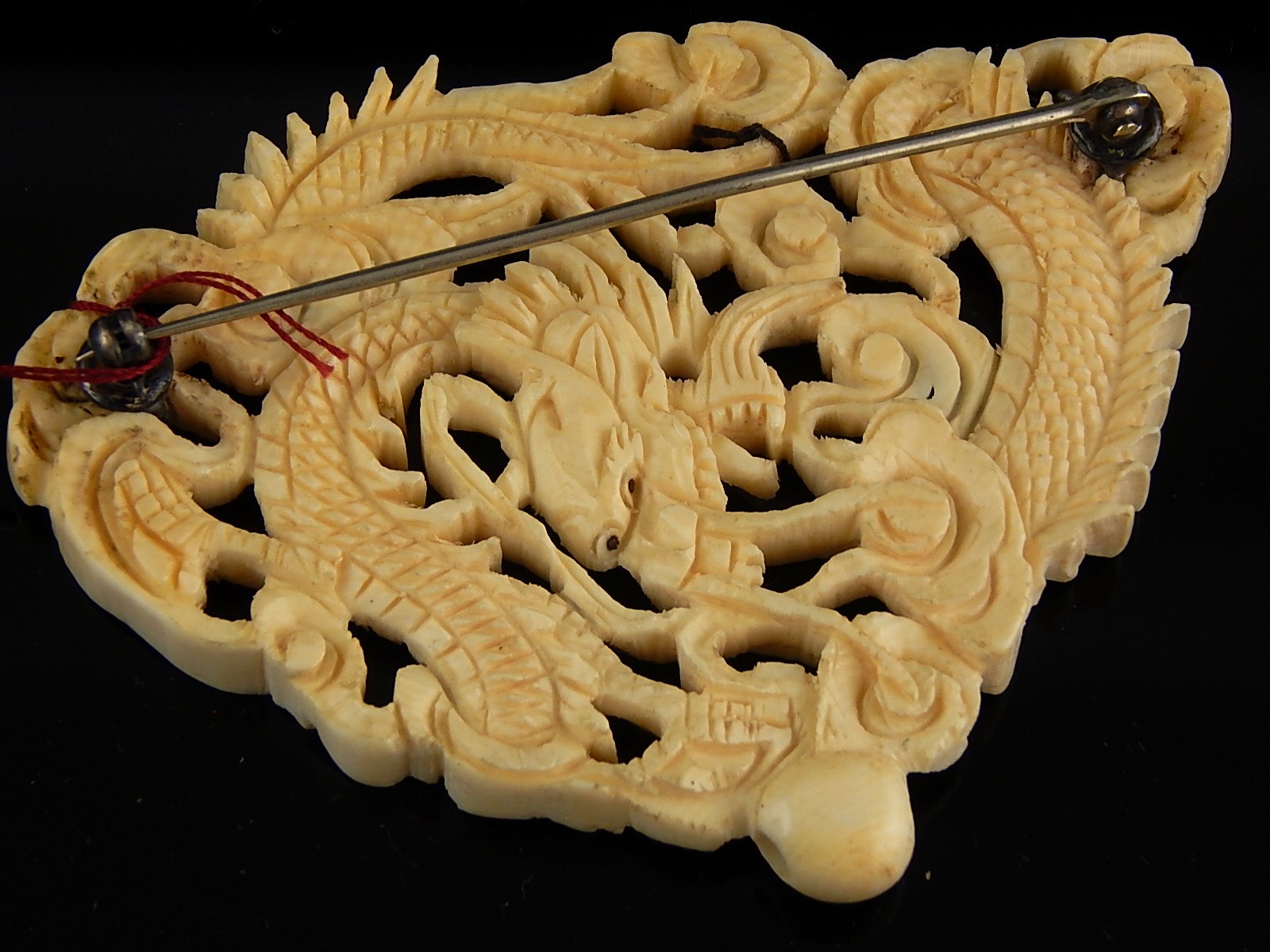 Vintage Carved Ivory Dragon Brooch