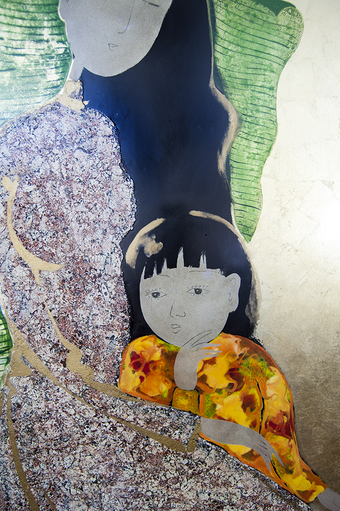 Dinh Quan "Mother and Daughter" Lacquer Painting