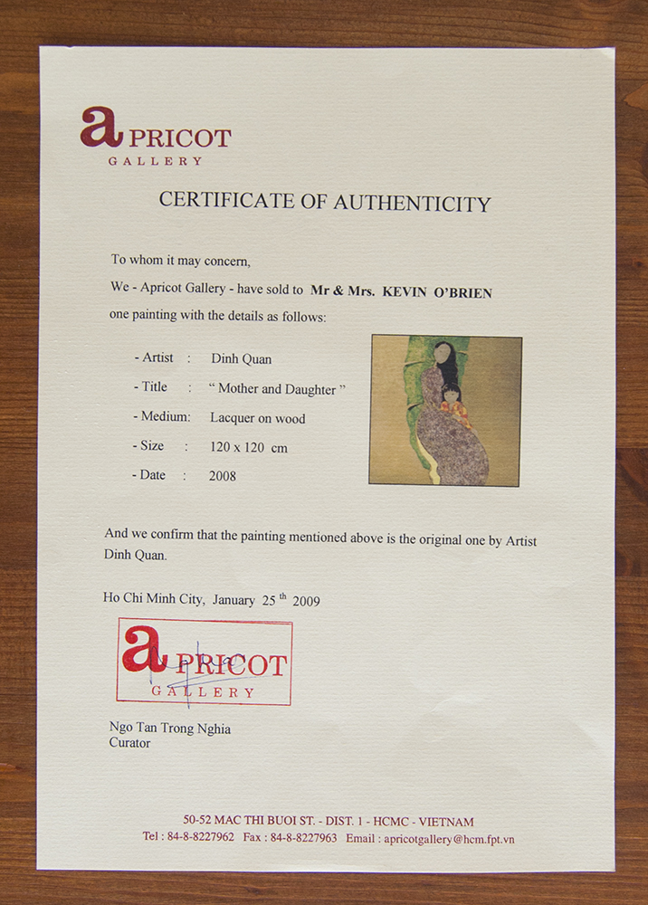 Dinh Quan "Mother and Daughter" Lacquer Painting