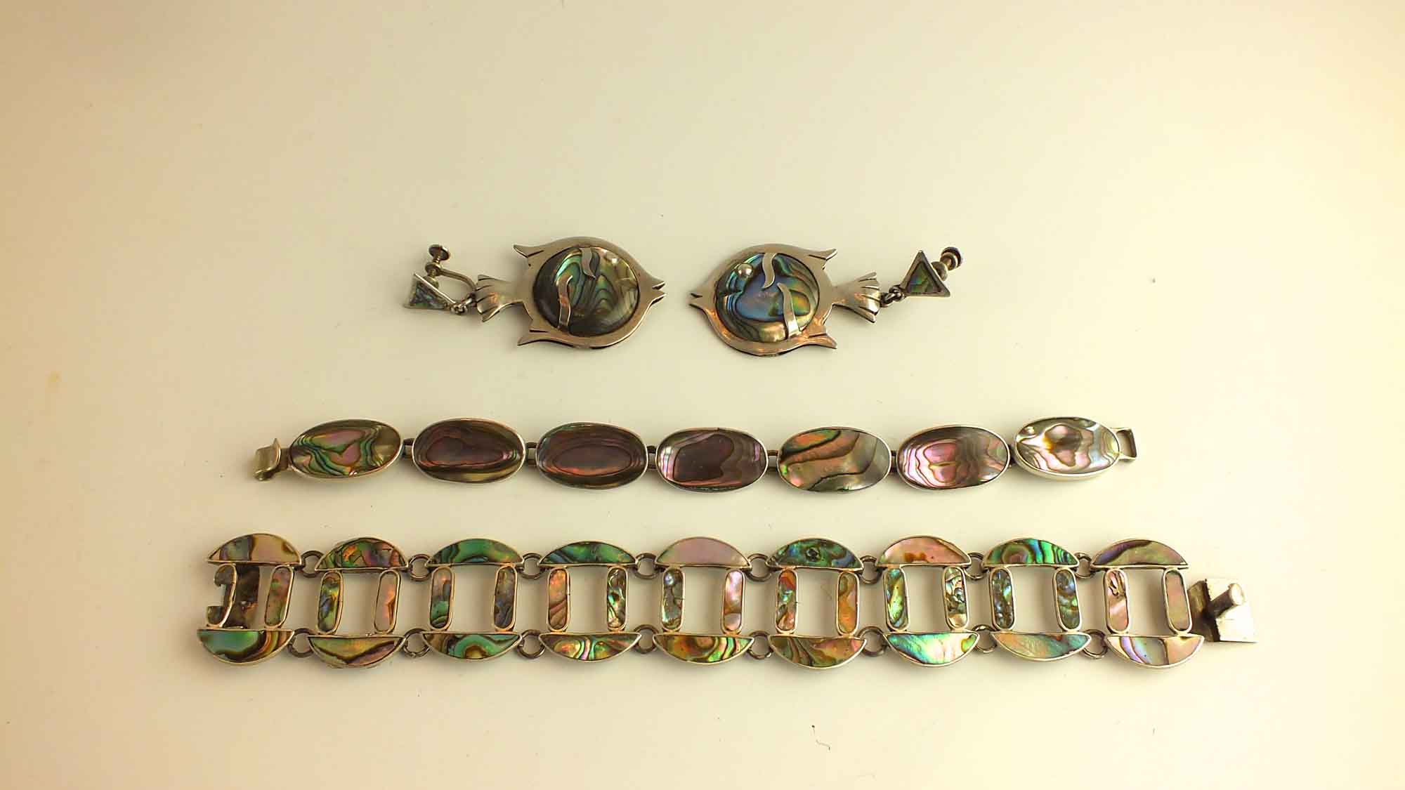 Sterling Silver Fish Earrings and Two Bracelets