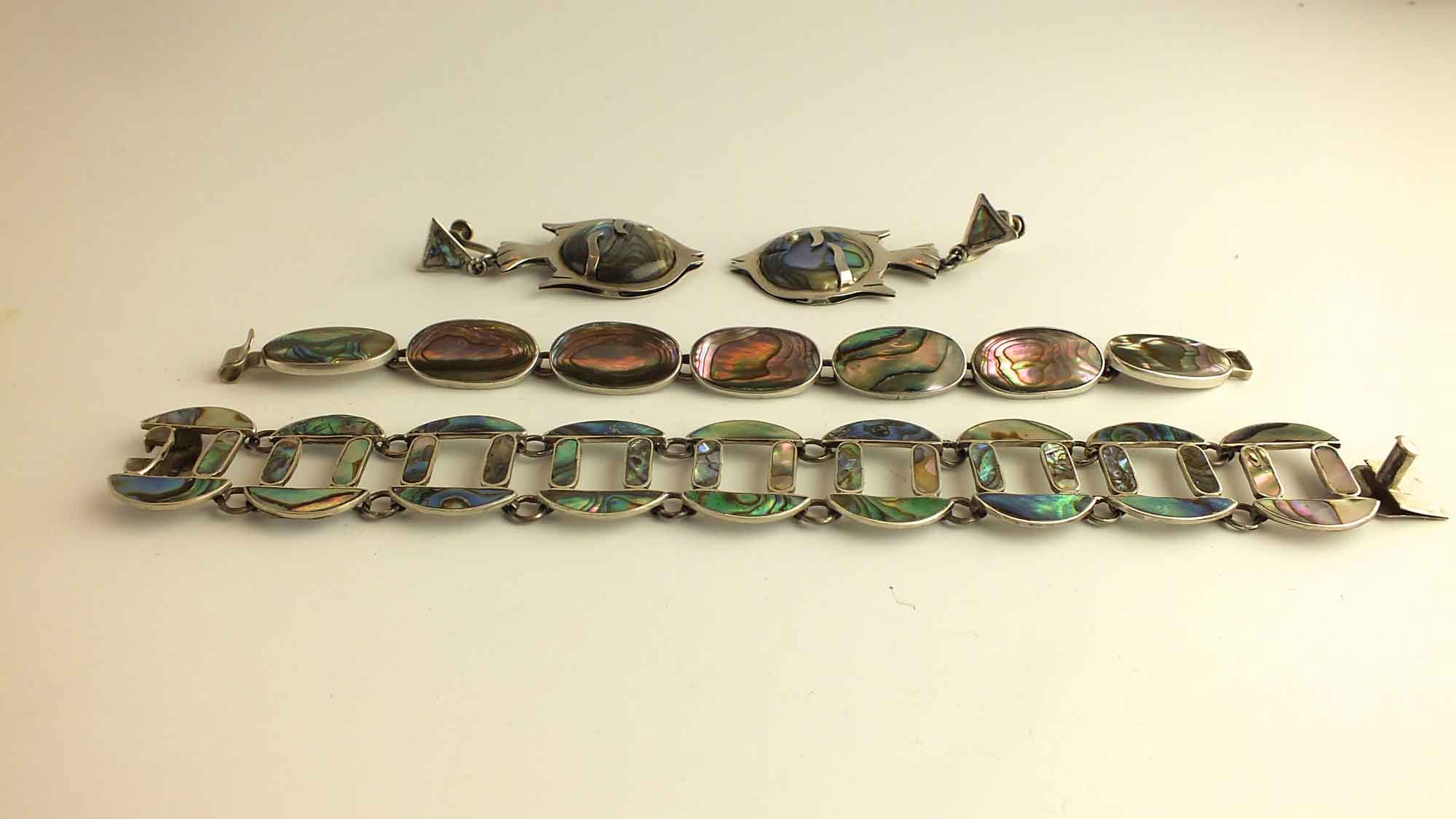 Sterling Silver Fish Earrings and Two Bracelets