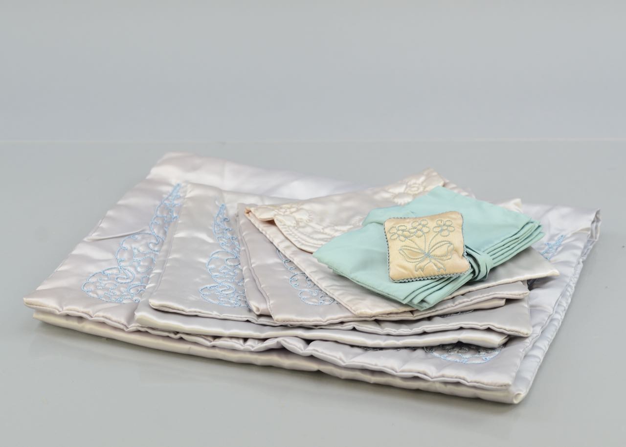 Four Vintage Satin Lingerie Cases, Jewelry Case, and a Cachet