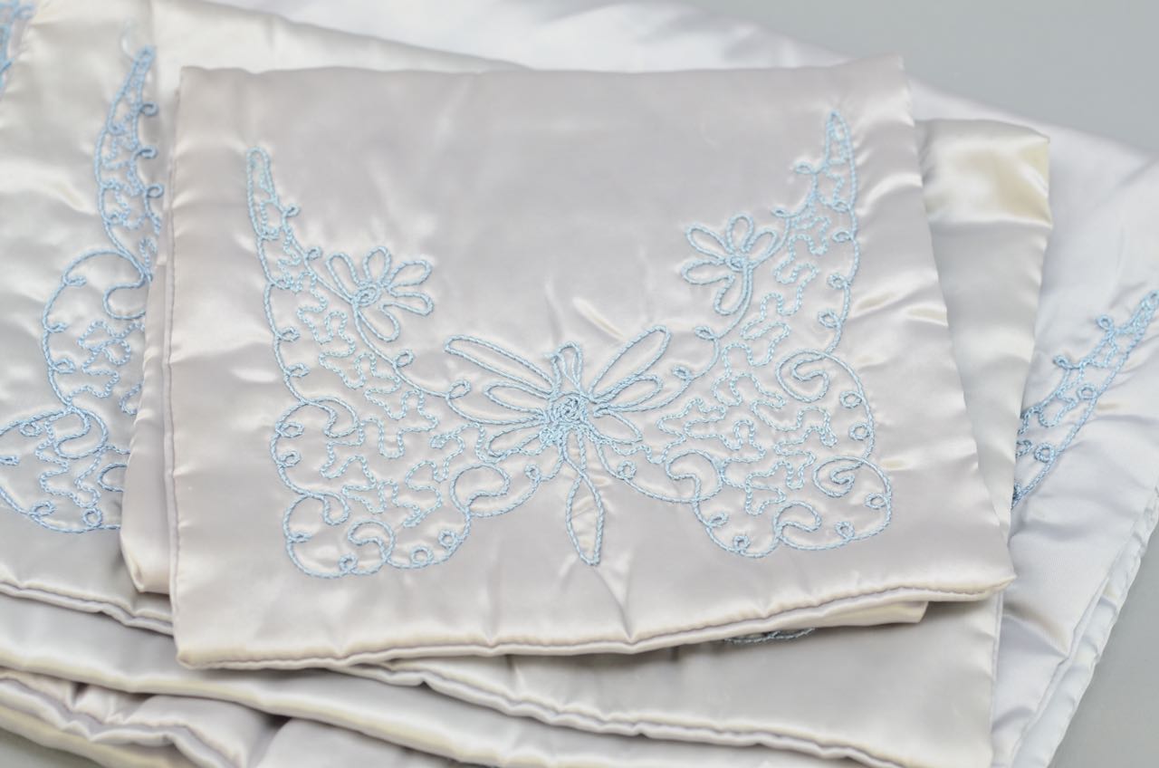 Four Vintage Satin Lingerie Cases, Jewelry Case, and a Cachet