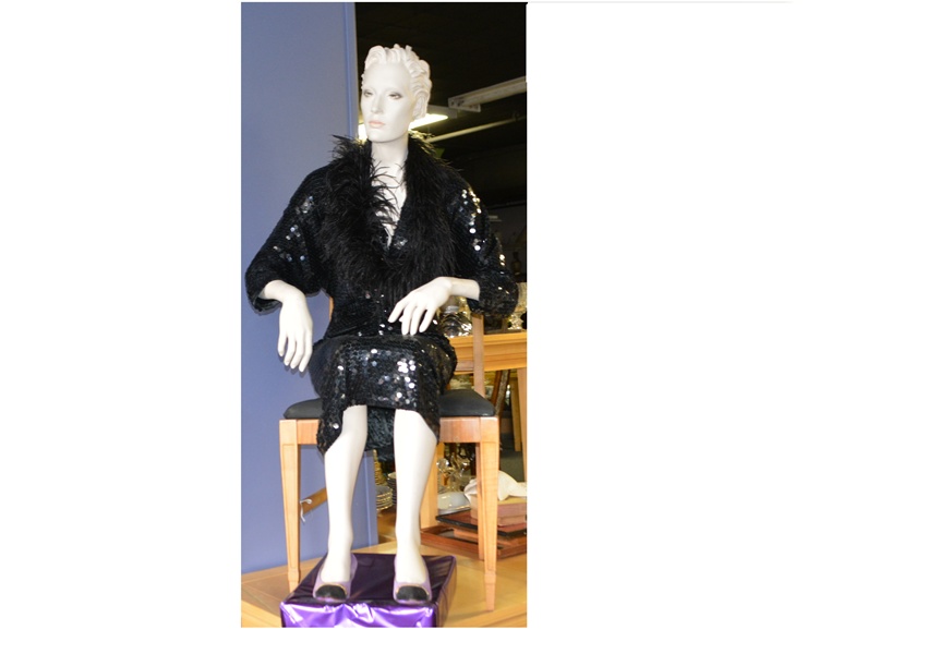 Mannequin with Oleg Cassini Black Sequined Dress